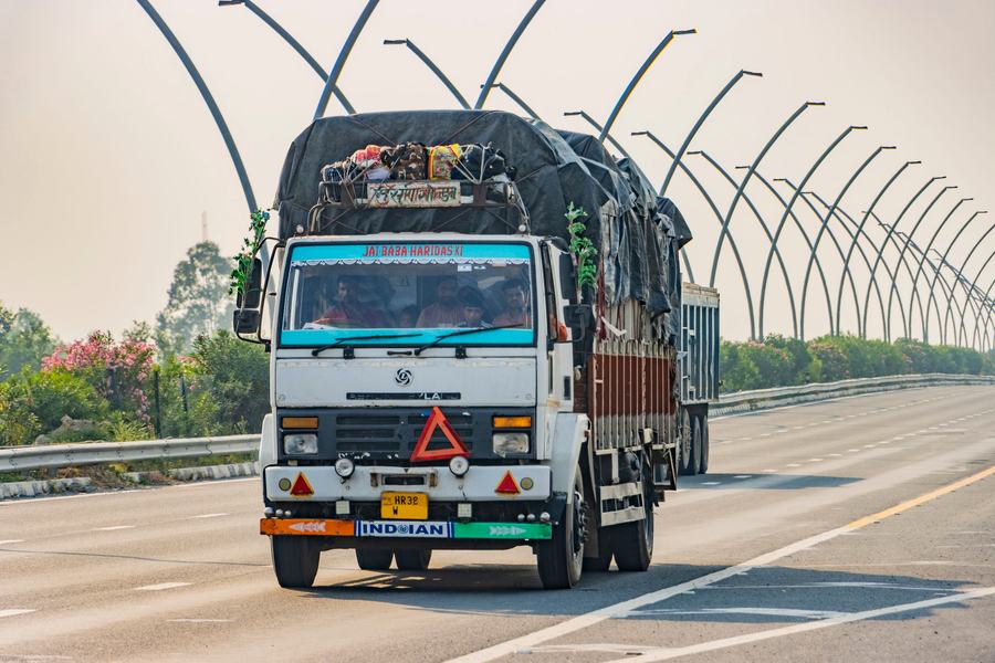 Loaded truck on an Indian expressway on a national delivery route